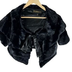 Furrocious Black Faux Fur Tie Front Stole Jacket Sz L